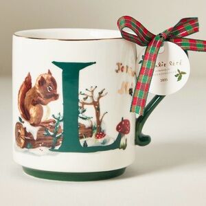 NWT: Anthropologie Nathalie Lete Holiday Monogram “L” Mug